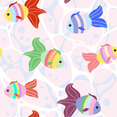 Obraz premium hand drawn colorful fish seamless pattern background