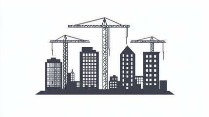 Obraz premium Silhouette of city buildings and cranes under construction