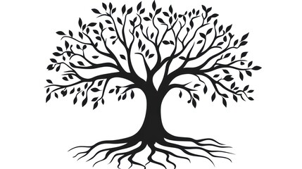 Silhouetted tree with roots, nature graphic, artistic illustration, background image