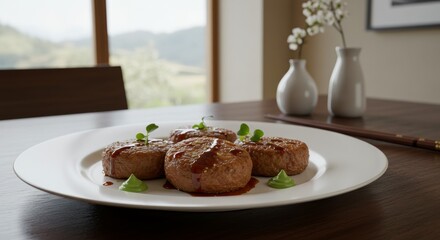 Delicious Japanese Hamburg Steak Dinner Gourmet Food Asian Cuisine Restaurant Dish