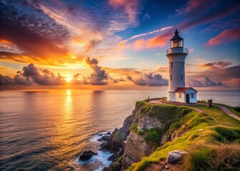 Serene Dawn at a Lighthouse: Coastal Sunrise Landscape Photography