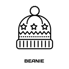 Beanie editable stroke outline icon isolated on white background flat vector illustration, black outline, Pixel perfect