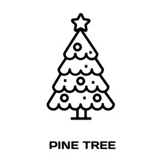 christmas tree editable stroke outline icon isolated on white background flat vector illustration, black outline, Pixel perfect