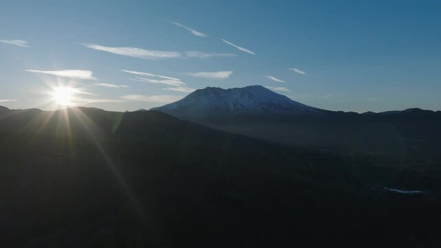 Sunrise at Mt St Helens in the Beautiful Pine Forest Cascade Mountains in Washington USA