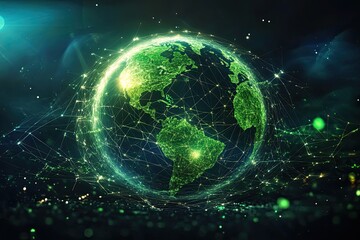 Obraz premium Futuristic digital Earth with green