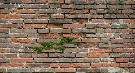 Obraz premium Aged Brick Wall with Mossy Growth