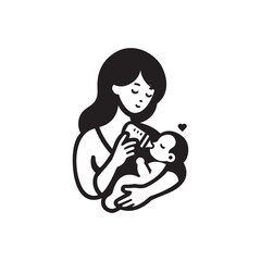 Mother holding and feeding baby with milk bottle.