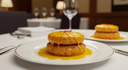 Delicious Spanish Tortilla Espa ola with Saffron Aioli Gourmet Restaurant Dish