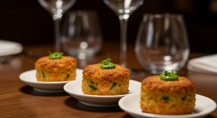 Gourmet Seafood Cakes Appetizer Elegant Restaurant Food Close up Shot