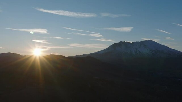Sunrise at Mt St Helens in the Beautiful Pine Forest Cascade Mountains in Washington USA