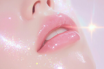 Fototapeta premium Captivating sparkling lip beauty studio makeup photography close-up aesthetic glamour