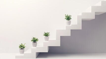 Obraz premium A modern staircase with small potted plants arranged stylishly along the steps.