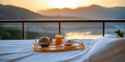 Luxurious Ocean View Breakfast in Hotel Room at a High-End Tourist Resort