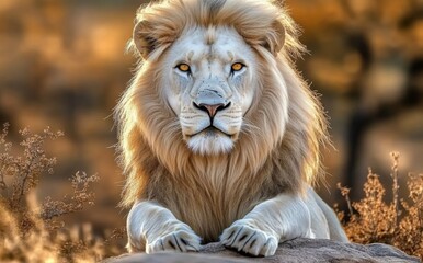 Majestic White Lion King Portrait on Black Background - Wildlife Animal Photography