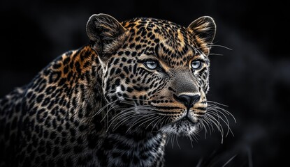 Majestic Leopard: Captivating Portrait on Dark Background - Part of Predator Series, Exemplifying Danger Through Digital Art
