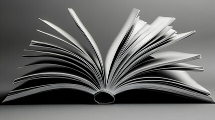 Open Book with Pages in Motion on a Grey Background