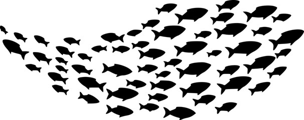 Colored silhouettes of groups of sea fishes. Colony of small fish. Icon with river taxers. Logo fish.
Colored silhouettes school of fish. A group of silhouette fish swim in a circle. Marine life.