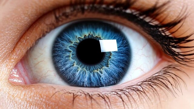 Captivating close-up of a human eye with striking blue color and intricate patterns highlighting its uniqueness