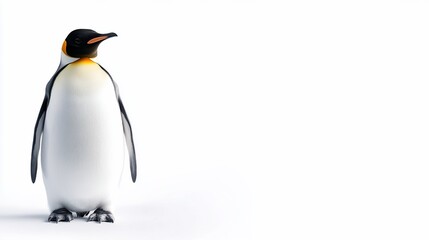 Fototapeta premium Elegant penguin standing, white background. Focus on bird, black, yellow plumage