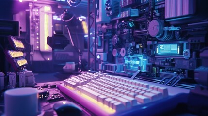 A detailed view of a futuristic looking computer workstation