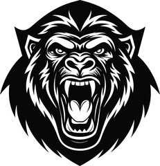 Roaring Gorilla Face Silhouette Vector Illustration, Minimal Monochrome Wild Animal Icon, Bold and Fierce Ape Head Logo Design