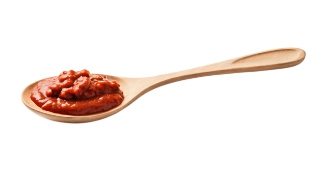 Wooden spoon with tomato paste png