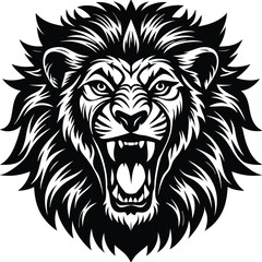 Fototapeta premium Roaring Lion Face Silhouette Vector Illustration, Minimal Monochrome Wild Animal Icon, Bold and Fierce Lion Head Logo Design
