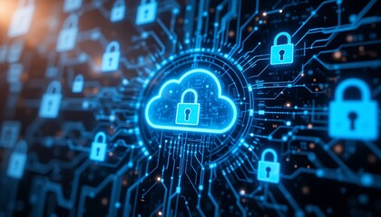 Futuristic Cybersecurity Network with Digital Lock Icons  Representing Cybersecurity and Data Protection 