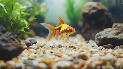 Vibrant Goldfish Swimming Gracefully in an Underwater Aquarium Scene
