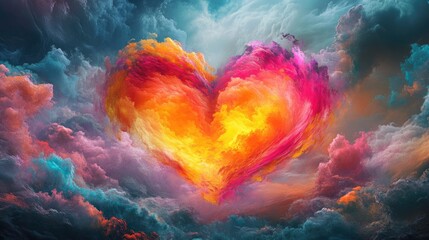 Colourful heart-shaped cloud in the sky. St. Valentine's day love, romance and passion concept