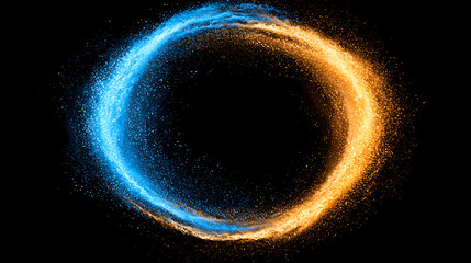 Dynamic blue and orange energy swirl abstract space digital art dark background conceptual art