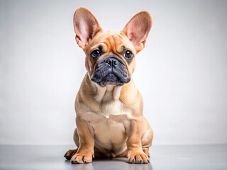 Fototapeta premium Serious French Bulldog Portrait: Cute Beige Dog Studio Shot