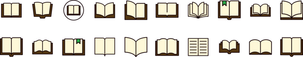 Opened Book Filled Color Icon Set. Minimalistic Linear Pictogram for Web and Graphic Design, Apps, Banners, Social Network and Cards