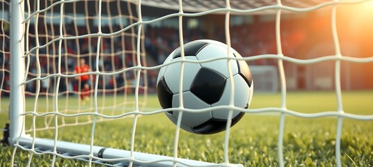 soccer ball in goal net