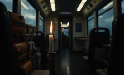 Candlelight amidst empty train seats