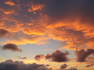 Fototapeta premium Dramatic sunset sky filled with golden and orange clouds.