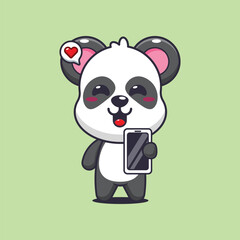 Panda cartoon vector illustration with mobile phone