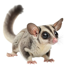 Obraz premium A small, furry marsupial with large eyes and prominent ears, featuring a distinctive pattern on its back and a long, bushy tail isolated on transparent background.