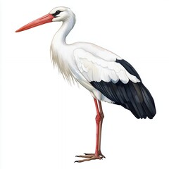 Detailed Illustration of a White Stork on White Background