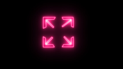 Arrows of four directions, linear icon. Neon directional arrow .neon style on black background. Light Glowiing icon