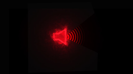 Neon glowing red audio speaker volume on line art icons for apps and websites. Luminous Speaker Symbol