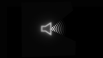 Audio Speaker Volume Icon white on black background vector illustration. Neon Audio Icon, Glowing Sound Waves.