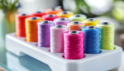 Vibrant Spools of Thread Displayed in Neat Organizer for Sewing