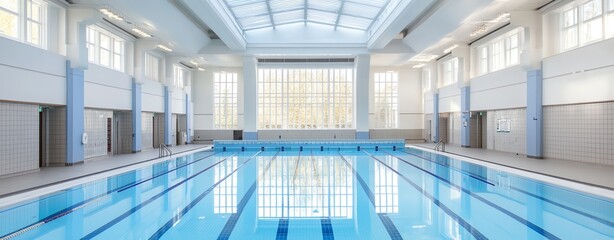 Indoor Swimming Pool with Blue Water and Lane Lines for Swimming
