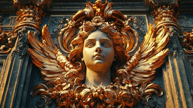 Gilded Angel Sculpture, Parisian Facade Detail