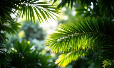 Lush tropical foliage in sunlight