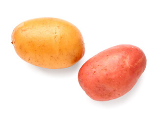 Fresh raw potatoes on white background