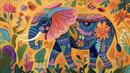 Elephas maximus in vibrant colors