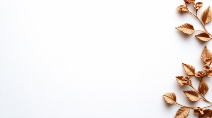 Obraz premium Gold-toned floral branch on white background, minimalist aesthetic