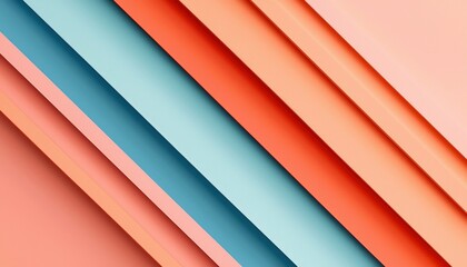 Fototapeta premium Diagonal stripes of pastel colors; light blue, coral, and peach. Abstract art
